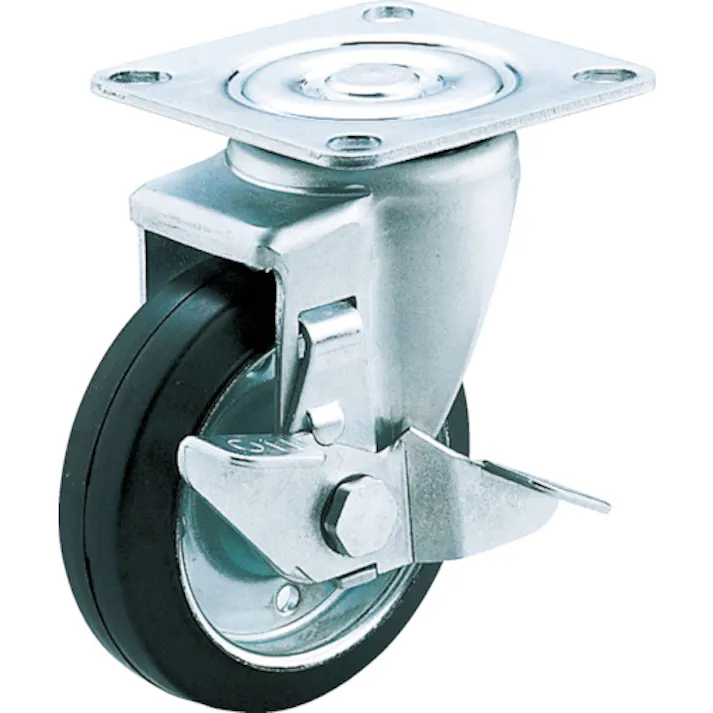 【CAINZ-DASH】ユーエイ キャスター事業部 プレート式 自在 キャスター ゴム 車輪径125mm ストッパー付き Jタイプ SJ-S型 取付寸法80×80(75×75) SJ-125WS-P【別送品】