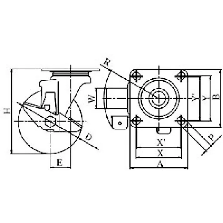 【CAINZ-DASH】ユーエイ キャスター事業部 プレート式 自在 キャスター ゴム 車輪径125mm ストッパー付き Jタイプ SJ-S型 取付寸法80×80(75×75) SJ-125WS-P【別送品】
