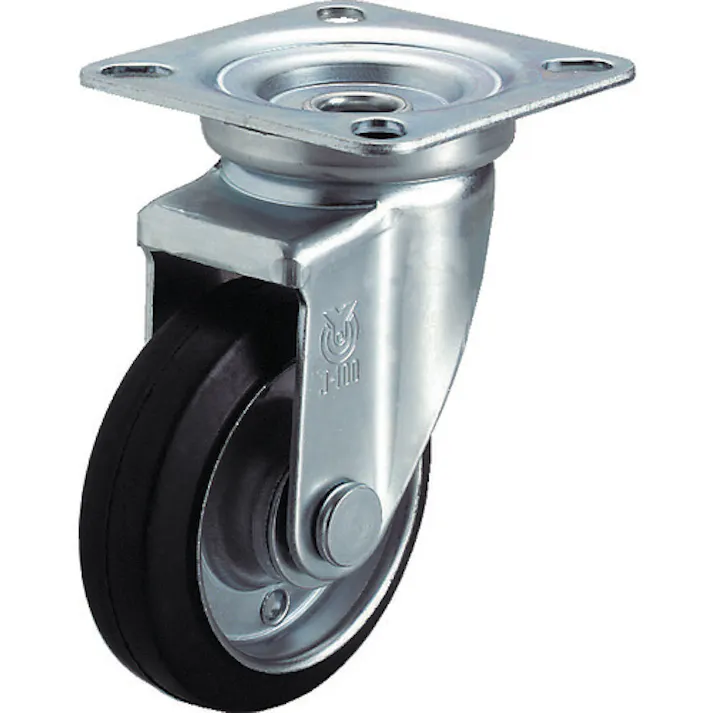 【CAINZ-DASH】ユーエイ キャスター事業部 プレート式 自在 キャスター ゴム 車輪径100mm Jタイプ J型 取付寸法74×74(67×67) WJ-100【別送品】