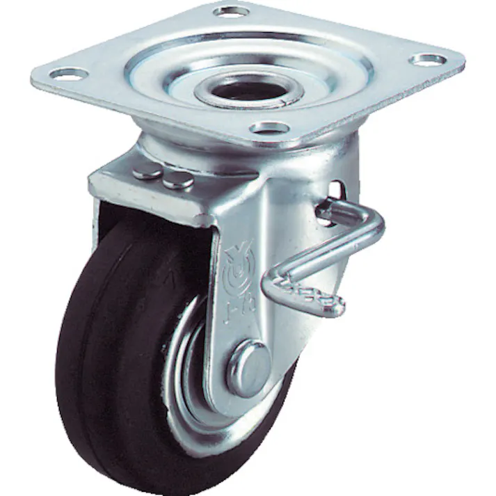 【CAINZ-DASH】ユーエイ キャスター事業部 プレート式 自在 キャスター ゴム 車輪径150mm ストッパー付き Jタイプ JB(R)型 取付寸法94×94(87×87) WJB-150R【別送品】