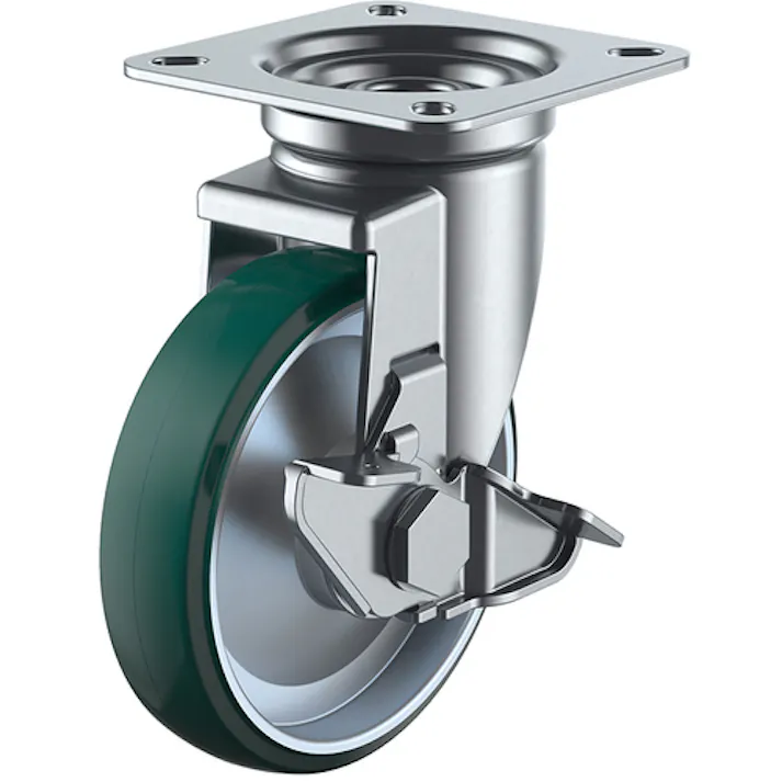 【CAINZ-DASH】ユーエイ キャスター事業部 プレート式 自在 キャスター ウレタン 車輪径150mm ストッパー付き Jタイプ J-S型 取付寸法94×94(87×87) UWJ-150S【別送品】