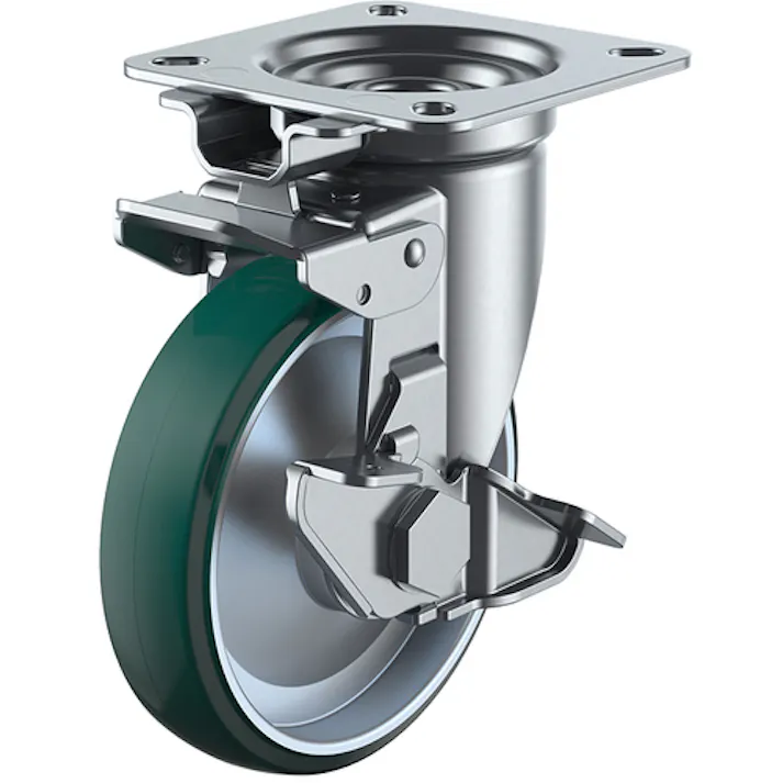 【CAINZ-DASH】ユーエイ キャスター事業部 プレート式 自在 キャスター ウレタン 車輪径150mm 旋回固定・ストッパー付き Jタイプ JK-S型 取付寸法94×94(87×87) UWJK-150S【別送品】