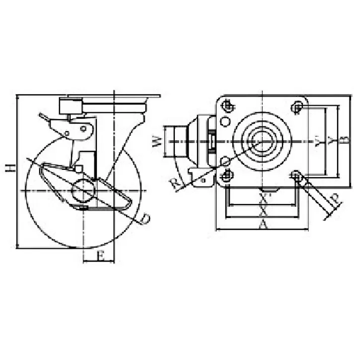 【CAINZ-DASH】ユーエイ キャスター事業部 プレート式 自在 キャスター ウレタン 車輪径150mm 旋回固定・ストッパー付き Jタイプ JK-S型 取付寸法94×94(87×87) UWJK-150S【別送品】