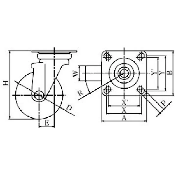 【CAINZ-DASH】ユーエイ キャスター事業部 プレート式 自在 キャスター ウレタン 車輪径130mm Jタイプ J型 取付寸法82×82(75×75) GUJ-130【別送品】