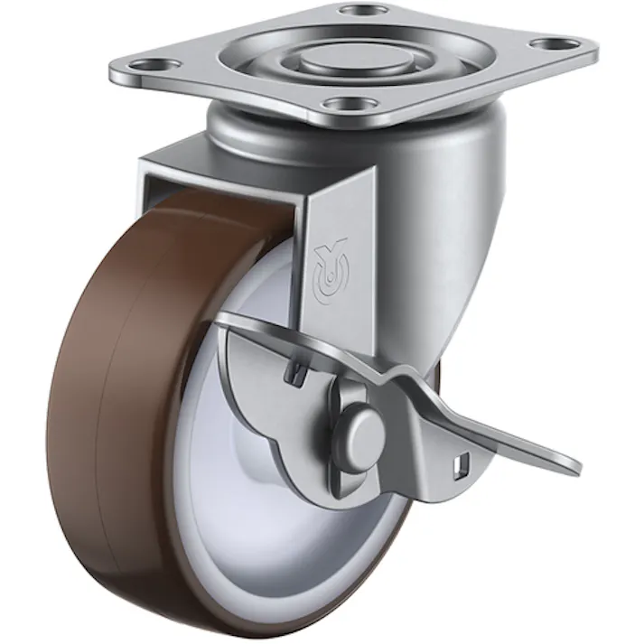 【CAINZ-DASH】ユーエイ キャスター事業部 プレート式 自在 ステンレスキャスター ウレタン 車輪径75mm ストッパー付き Sタイプ SUS-SG-S型 取付寸法55×42 SUS-SG-75URS【別送品】