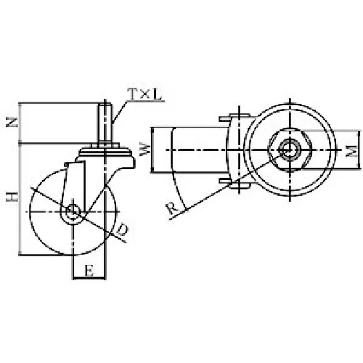 【CAINZ-DASH】ユーエイ キャスター事業部 ねじ込み式 自在 キャスター ゴム 車輪径100mm Sタイプ ST型 ネジ寸法M16×40ピッチ2 ST-100RH-M16-40【別送品】