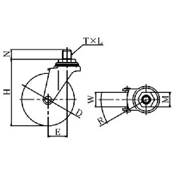 【CAINZ-DASH】ユーエイ キャスター事業部 ねじ込み式 自在 キャスター ゴム 車輪径50mm Lタイプ LT型 ネジ寸法UNF1/2×14山数20 LT-50R-UNF1/2-14【別送品】