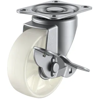 【CAINZ-DASH】ユーエイ キャスター事業部 プレート式 自在 ステンレスキャスター ナイロン 車輪径75mm ストッパー付き Sタイプ SUS-SG-S型 取付寸法55×42 SUS-SG-75NS【別送品】