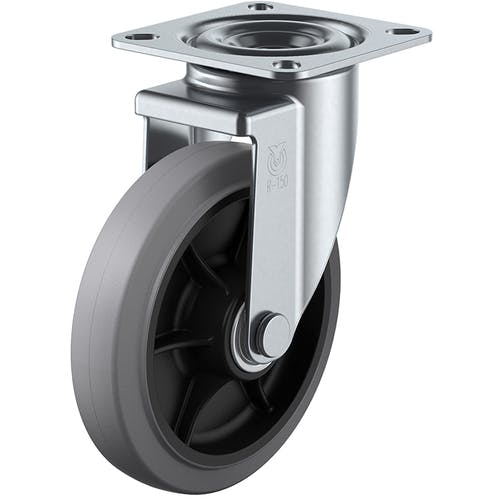 【CAINZ-DASH】ユーエイ　キャスター事業部 プレート式　自在　キャスター　グレーゴム　車輪径１５０ｍｍ　　Ｊタイプ　ＲＪ２型　取付寸法８０×８０（７５×７５） RJ2-150NWR-G【別送品】