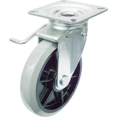 【CAINZ-DASH】ユーエイ　キャスター事業部 プレート式　自在　キャスター　ウレタン　車輪径１５０ｍｍ　ストッパー付き　Ｊタイプ　ＪＢ（Ｌ）型　取付寸法９４×９４（８７×８７） GUJB-150(L)【別送品】