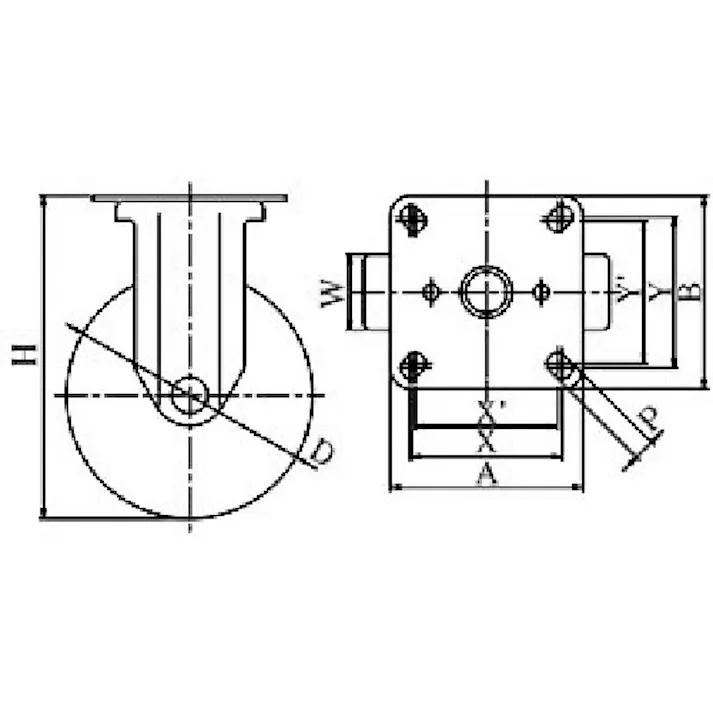 【CAINZ-DASH】ユーエイ キャスター事業部 プレート式 固定 キャスター ウレタン 車輪径130mm Jタイプ K2/D型 取付寸法80×80(75×75) GUK2/D-130【別送品】