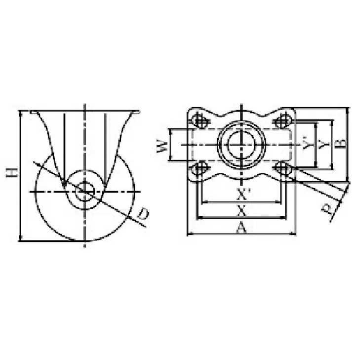 【CAINZ-DASH】ユーエイ キャスター事業部 プレート式 固定 キャスター ウレタン 車輪径125mm Jタイプ SK型 取付寸法80×80(75×75) SK-125GU【別送品】