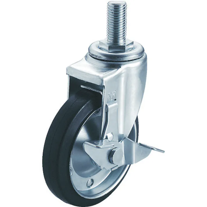 【CAINZ-DASH】ユーエイ キャスター事業部 ねじ込み式 自在 キャスター ゴム 車輪径100mm ストッパー付き Jタイプ SJT-S型 ネジ寸法M16×40ピッチ2 SJT-100WPS-M16-40【別送品】