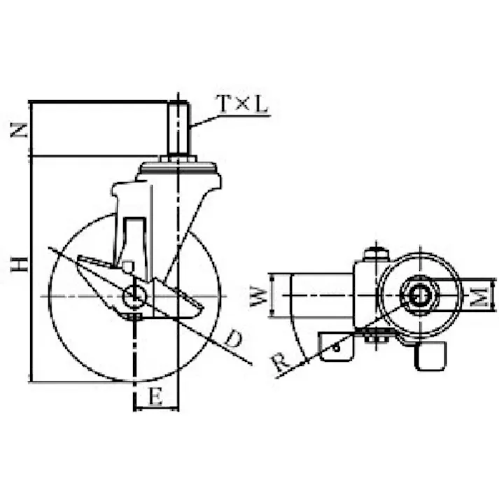 【CAINZ-DASH】ユーエイ キャスター事業部 ねじ込み式 自在 キャスター ゴム 車輪径125mm ストッパー付き Jタイプ SJT-S型 ネジ寸法M16×40ピッチ2 SJT-125WPS-M16-40【別送品】