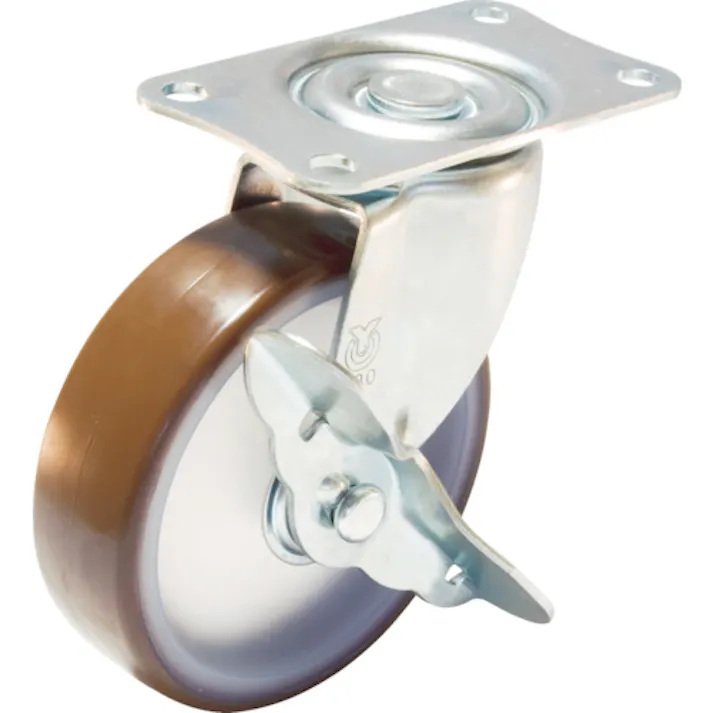 【CAINZ-DASH】ユーエイ キャスター事業部 プレート式 自在 キャスター ウレタン 車輪径50mm ストッパー付き Sタイプ SG-S型 取付寸法55×42 SG-50URS【別送品】