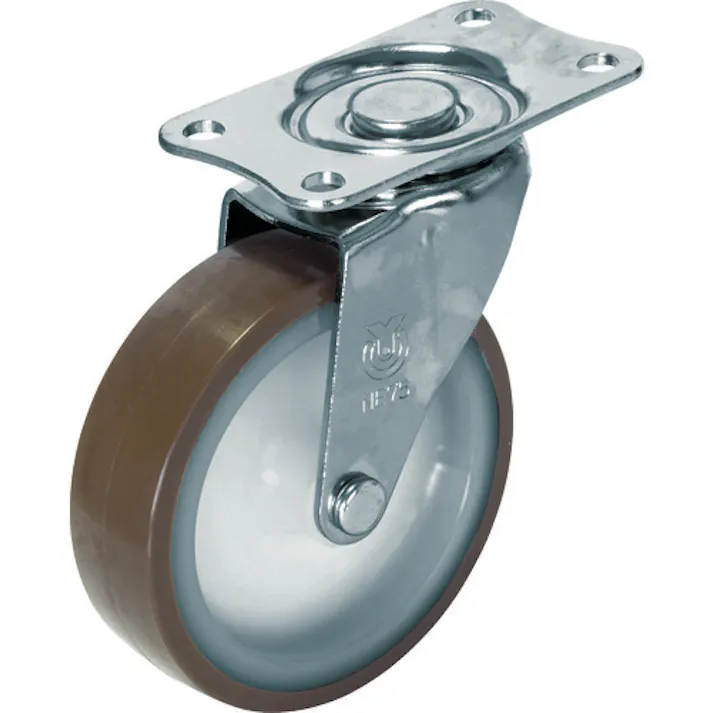 【CAINZ-DASH】ユーエイ キャスター事業部 プレート式 自在 キャスター ウレタン 車輪径75mm Eタイプ E型 取付寸法56×28 E-75UR【別送品】