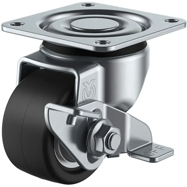 【CAINZ-DASH】ユーエイ キャスター事業部 プレート式 自在 低床キャスター 強化ナイロン 車輪径50mm ストッパー付き Hタイプ HG-S型 取付寸法50×50 HG-50GNBS【別送品】