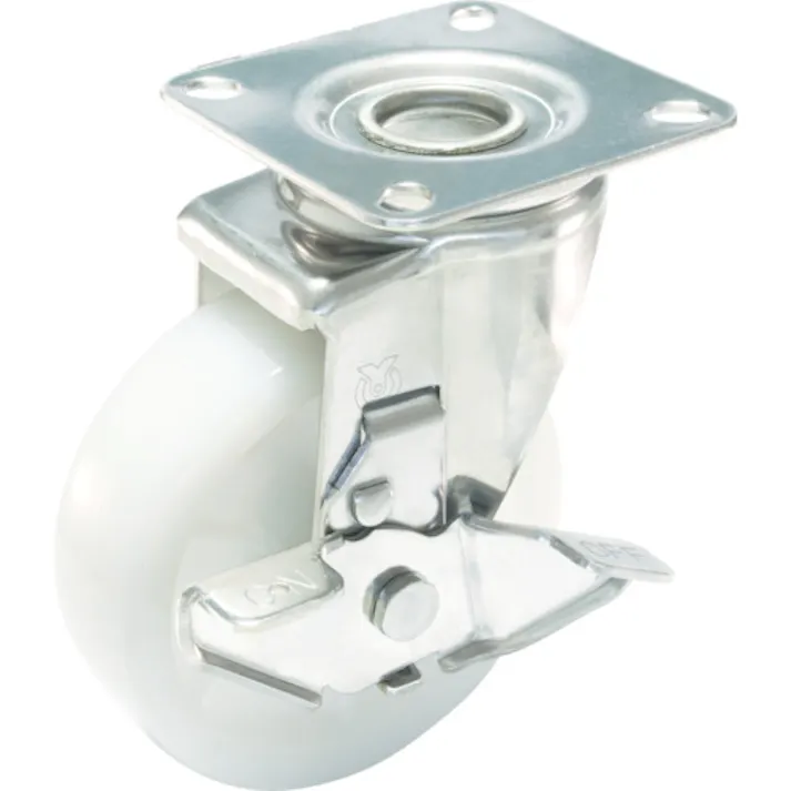 【CAINZ-DASH】ユーエイ キャスター事業部 プレート式 自在 ステンレスキャスター ナイロン 車輪径130mm ストッパー付き Jタイプ SUS-J2-S型 取付寸法80×80(75×75) SUS-NJ2-130S【別送品】