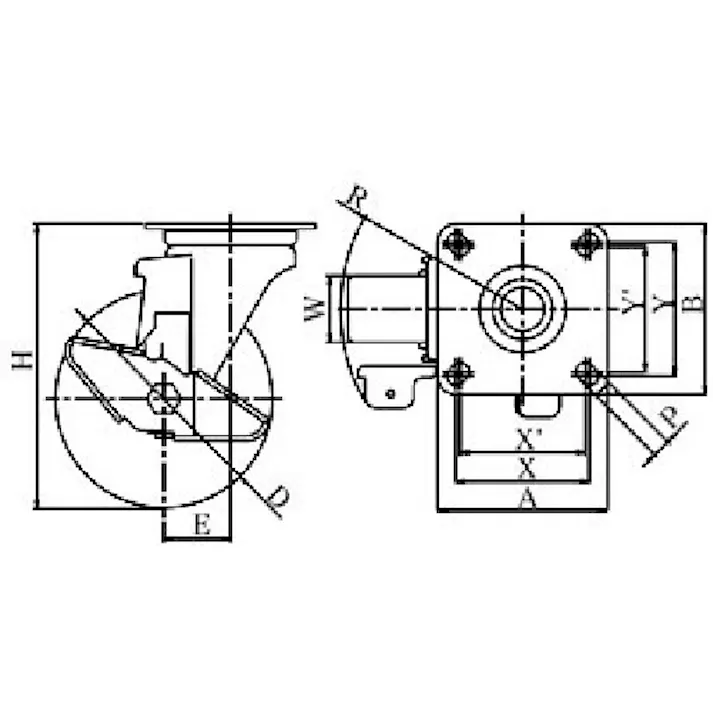 【CAINZ-DASH】ユーエイ キャスター事業部 プレート式 自在 ステンレスキャスター ナイロン 車輪径130mm ストッパー付き Jタイプ SUS-J2-S型 取付寸法80×80(75×75) SUS-NJ2-130S【別送品】