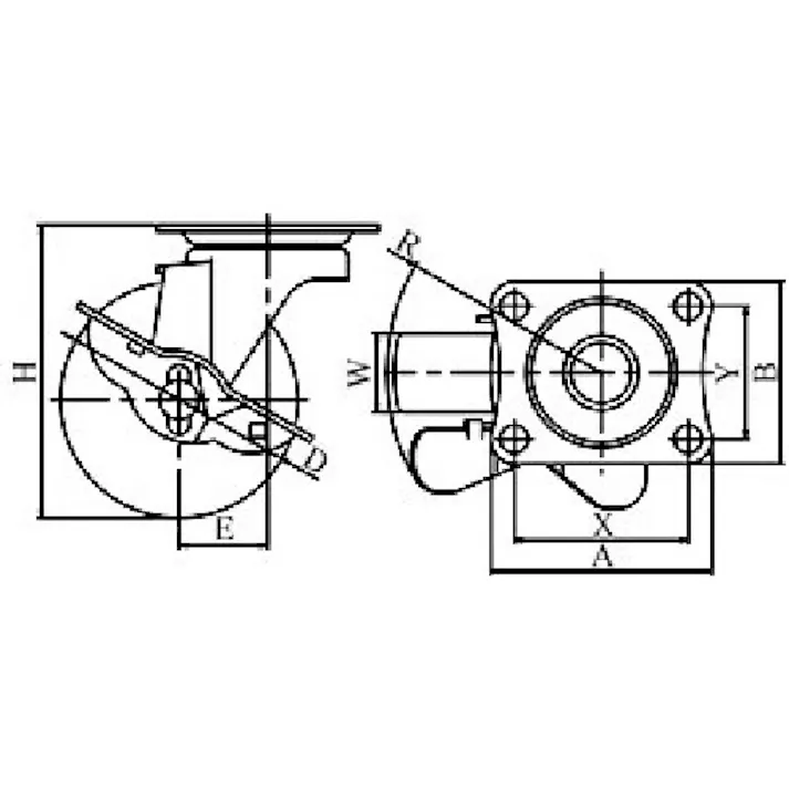 【CAINZ-DASH】ユーエイ キャスター事業部 プレート式 自在 ステンレスキャスター ナイロン 車輪径50mm ストッパー付き Sタイプ SUS-SG-S型 取付寸法55×42 SUS-SG-50NS【別送品】
