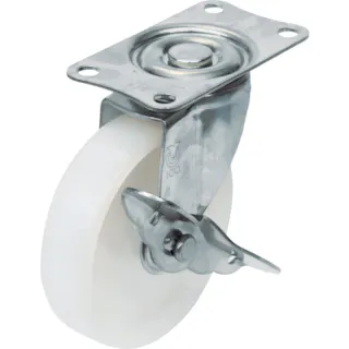 【CAINZ-DASH】ユーエイ キャスター事業部 プレート式 自在 ステンレスキャスター ナイロン 車輪径65mm ストッパー付き Eタイプ SUS-E-S型 取付寸法56×28 SUS-E-65NS【別送品】