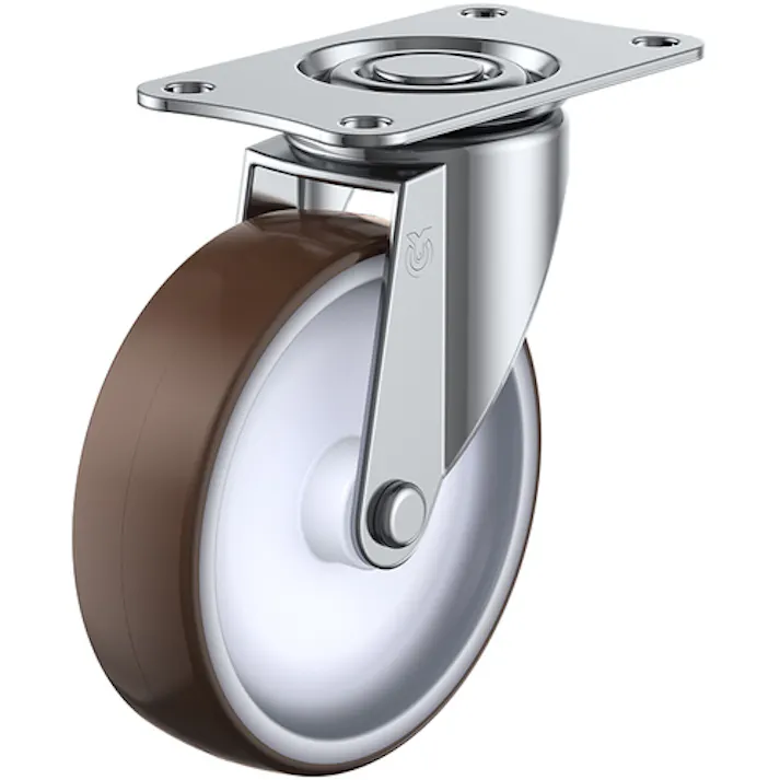 【CAINZ-DASH】ユーエイ キャスター事業部 プレート式 自在 キャスター ウレタン 車輪径100mm Eタイプ E型 取付寸法82×40 E-100UR【別送品】