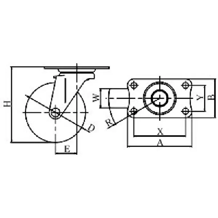 【CAINZ-DASH】ユーエイ キャスター事業部 プレート式 自在 キャスター ウレタン 車輪径100mm Eタイプ E型 取付寸法82×40 E-100UR【別送品】