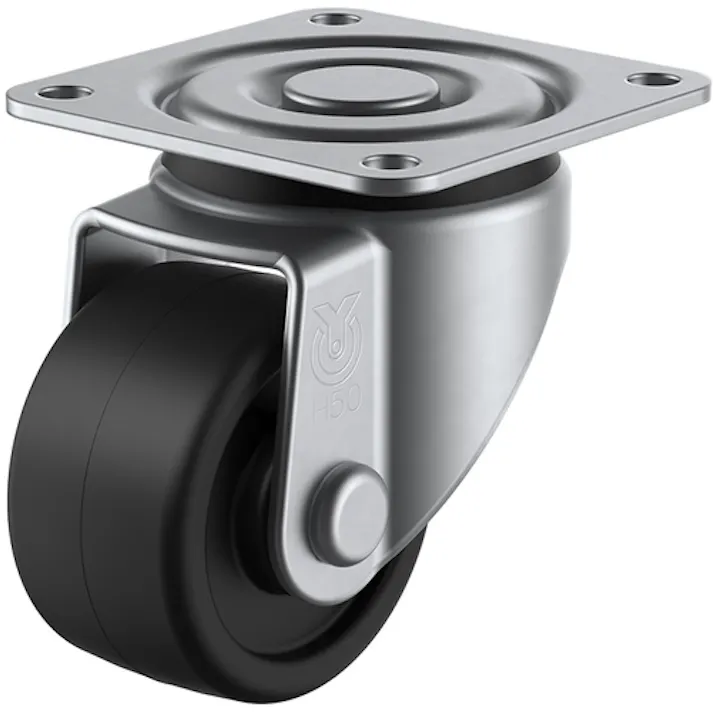 【CAINZ-DASH】ユーエイ キャスター事業部 プレート式 自在 ステンレス低床キャスター 強化ナイロン 車輪径50mm Hタイプ SUS-HG型 取付寸法50×50 SUS-HG-50GNB【別送品】