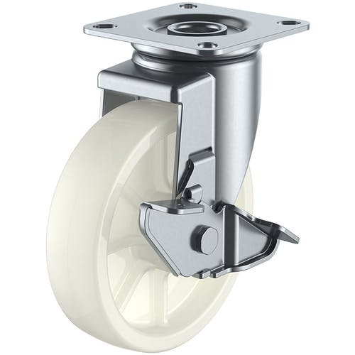 【CAINZ-DASH】ユーエイ　キャスター事業部 プレート式　自在　キャスター　ナイロン　車輪径１５０ｍｍ　ストッパー付き　Ｊタイプ　Ｊ２－Ｓ型　取付寸法８０×８０（７５×７５） NJ2-150S【別送品】