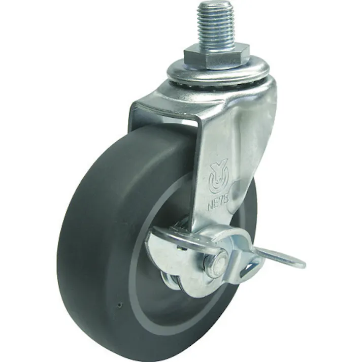 【CAINZ-DASH】ユーエイ キャスター事業部 ねじ込み式 自在 キャスター エラストマー 車輪径75mm ストッパー付き Lタイプ LT-S型 ネジ寸法UNF1/2×14山数20 LT-75ELS-UNF1/2-14【別送品】