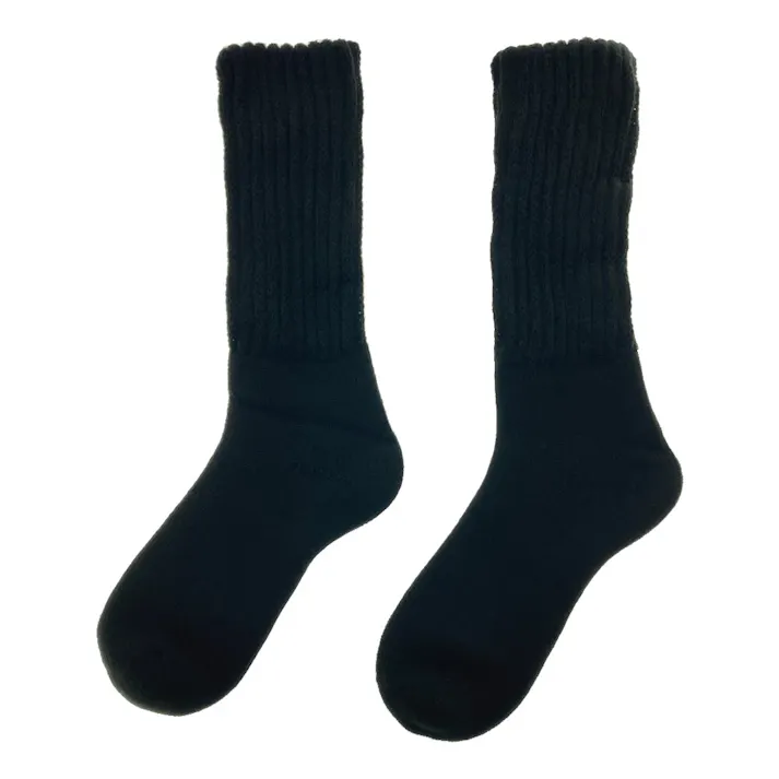 起毛であったか ルームソックス ミドル丈 ブラック 大 25.0cm-27.0cm