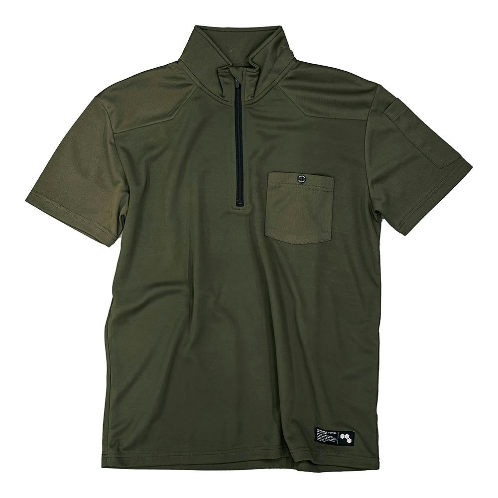 半袖ジップアップ カーキ L