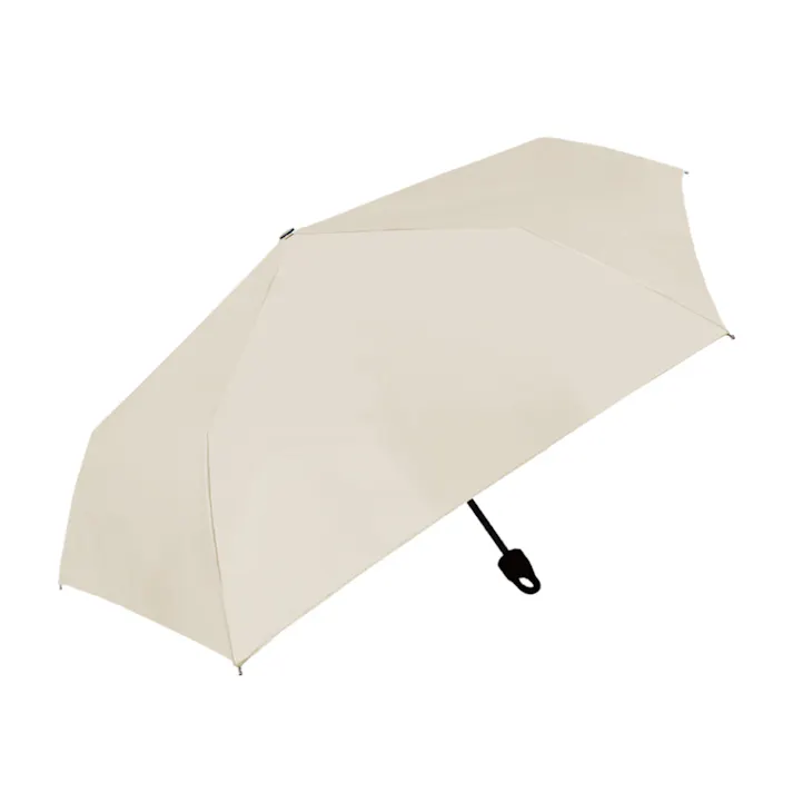 日差しも紫外線も雨も遮れるカラビナ付折傘 55cm ベージュ