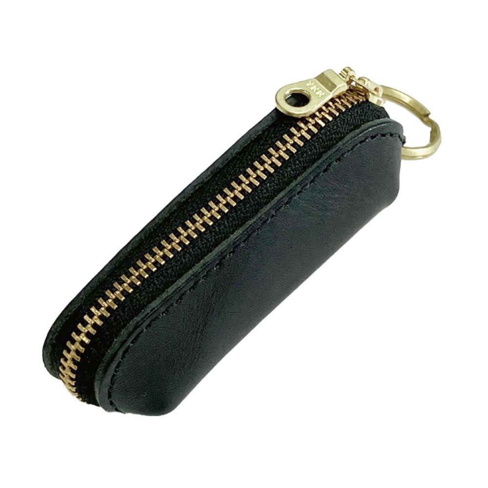 栃木レザー 牛革コイン入れ付きキーリング BK