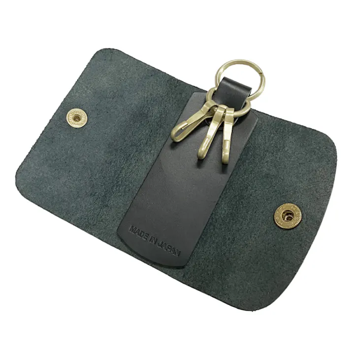 栃木レザー 牛革コンパクトキーケース BK