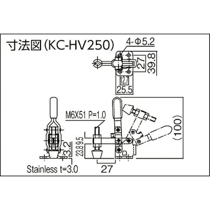 【CAINZ-DASH】大阪角田興業 ステンレス製ハンドル縦型トグルクランプ No.HV250-2S KC-HV250-2S【別送品】