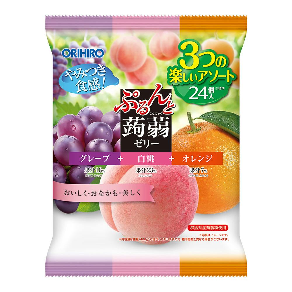 ぷるんと蒟蒻ゼリー グレープ+白桃+オレンジ 24個入 | 栄養補助食品