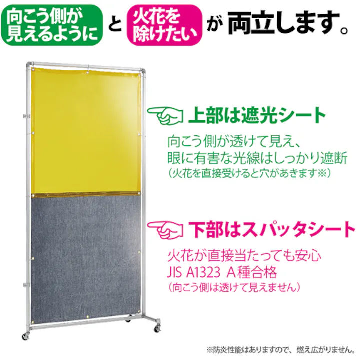 【CAINZ-DASH】吉野 遮光火花兼用衝立 接続型 1×2 キャスター足(イエロー×A種シート) YS-12JC-Y-BW【別送品】