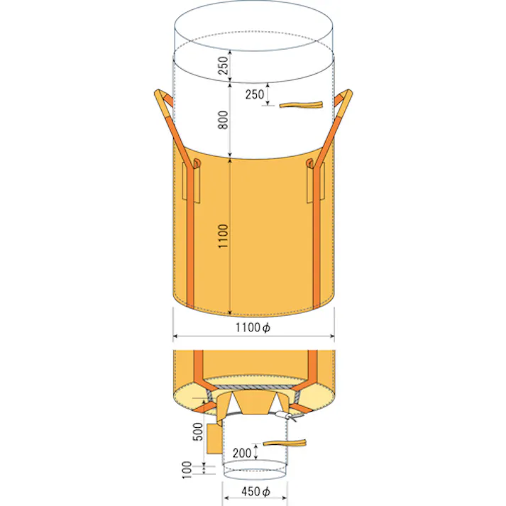 【CAINZ-DASH】吉野 コンテナバッグ 丸型 内袋・排出口付 食品衛生試験適合品 最大充填荷重1000kg 外径Φ1100mm YS-CB-NJD-5【別送品】