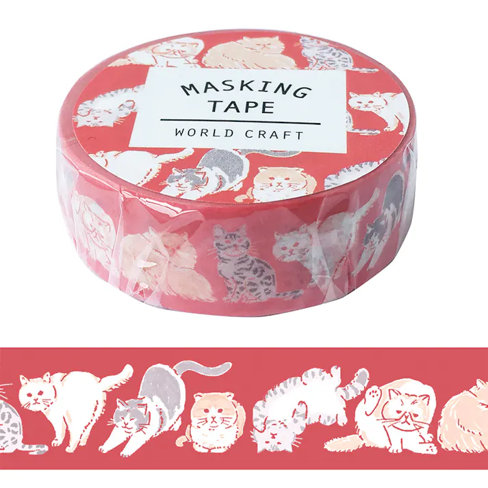 ワールドクラフト マスキングテープ 15mm アニマル cat