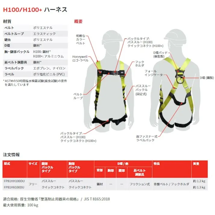 【CAINZ-DASH】Essex Japan(旧日本ハネウェルセーフティ・プロダクツ) H100+フルハーネス FP81HV100DU【別送品】