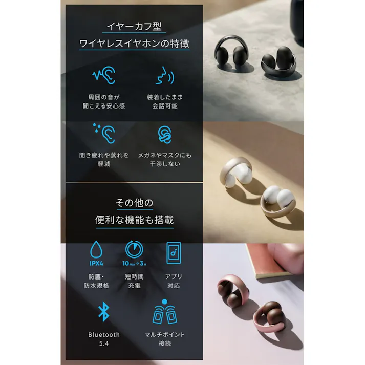 ANKER Soundcore AeroClip ホワイト&ゴールド A3388N21