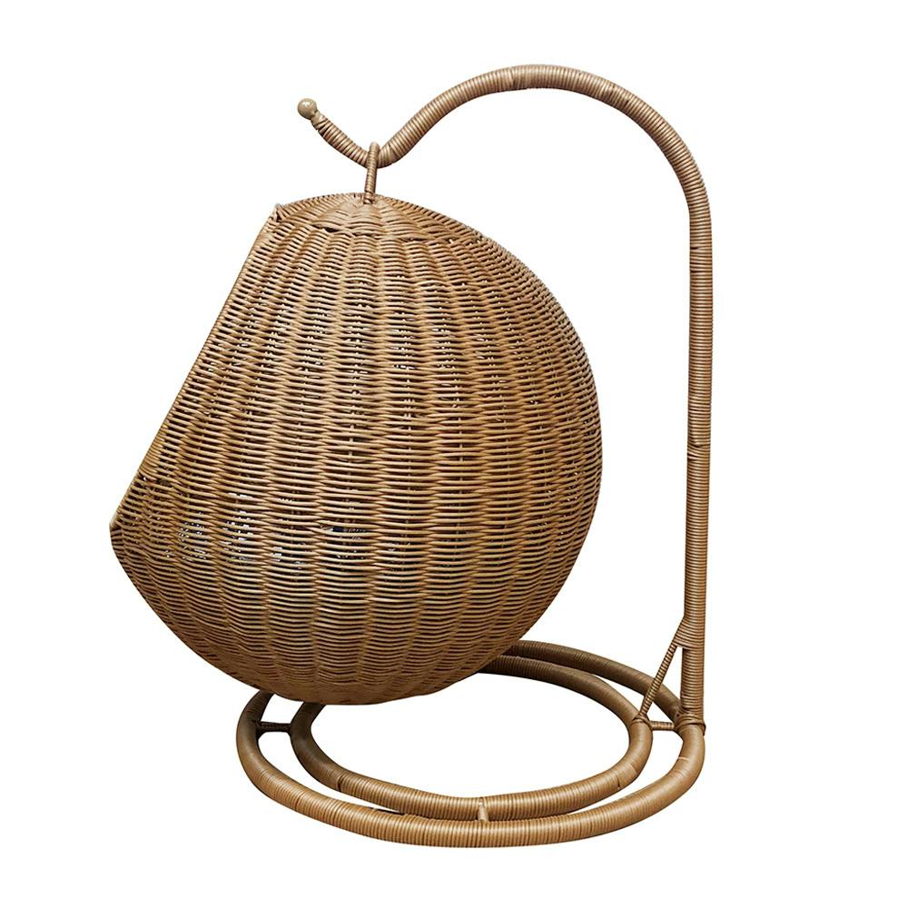 ◇【直接受渡し限定】ハンギングチェア 花柄クッション付き ブラウン