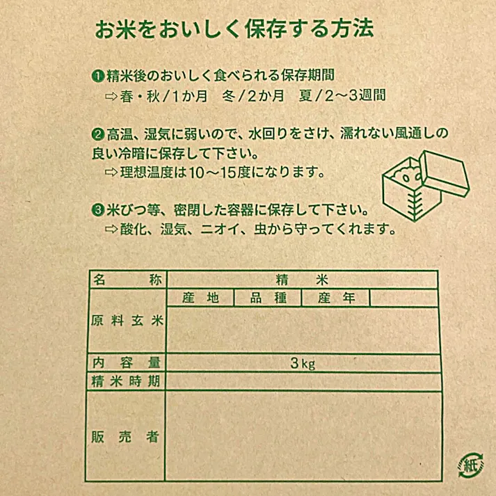 米袋 コシヒカリ 3kg