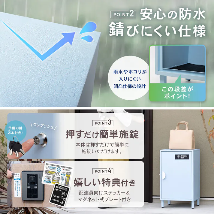 PYKES PEAK 宅配ボックス クレア プルシャンブルー 幅38cm 高さ64cm 奥行35cm【別送品】