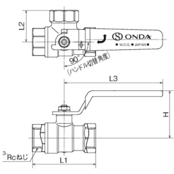 【CAINZ-DASH】オンダ製作所 T型 三方ボールバルブ Rc3/8 T-10【別送品】