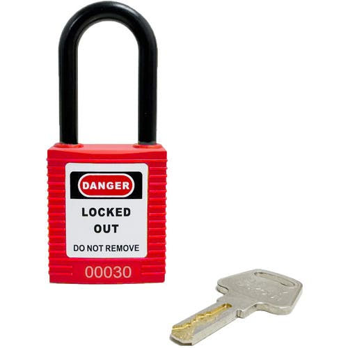 CAINZ-DASH】セーフラン安全用品 ロックアウト用絶縁パドロック 赤 吊 CAINZ-DASH】セーフラン安全用品 ロックアウト用絶縁パドロック 赤 吊