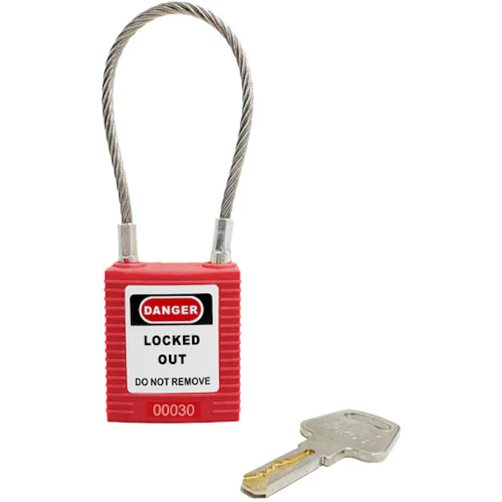 【CAINZ-DASH】セーフラン安全用品 ロックアウト用ケーブルパドロック 赤 14685-1【別送品】