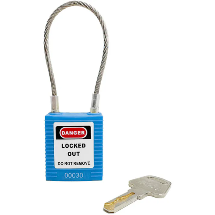 【CAINZ-DASH】セーフラン安全用品 ロックアウト用ケーブルパドロック 青 14687-1【別送品】
