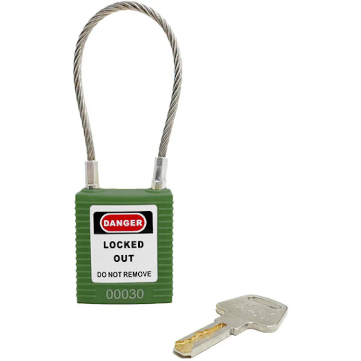【CAINZ-DASH】セーフラン安全用品 ロックアウト用ケーブルパドロック 緑 14688-1【別送品】